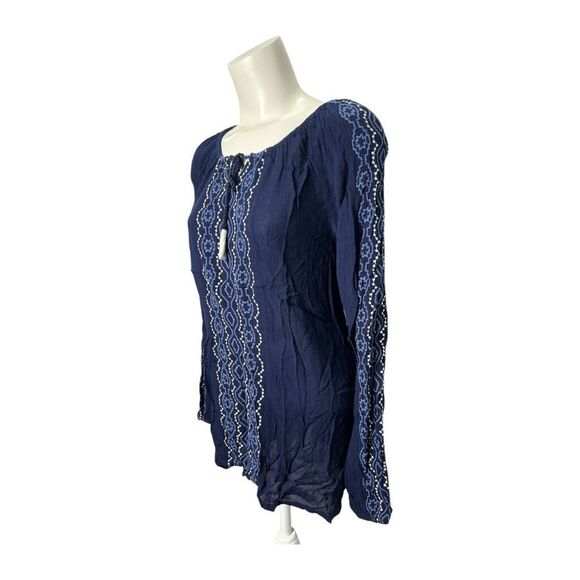 Susan Graver Navy Blue Women's  Embroidered Gauzy Top size Small NWOT - Picture 2 of 8